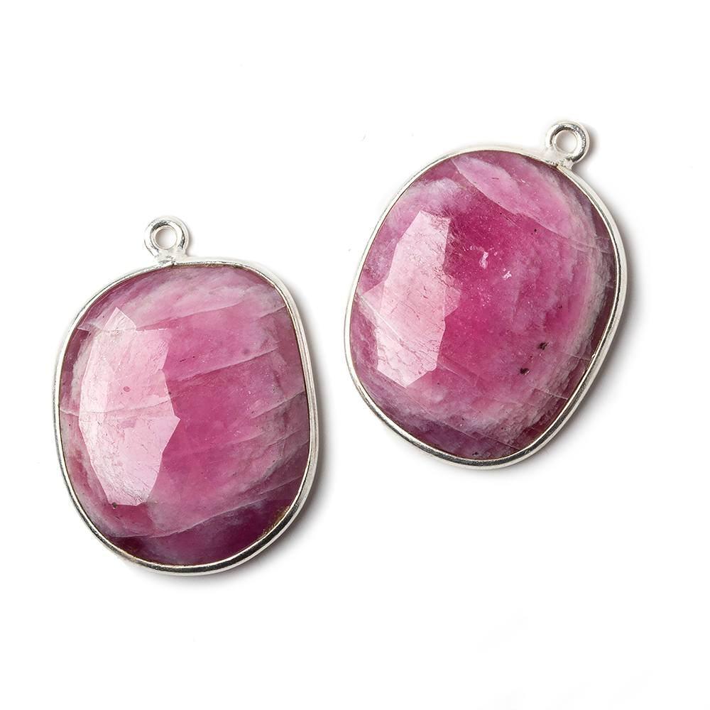 23x19mm Silver .925 Bezel Pink Tourmaline faceted Cabochon Pendant Set of 2 pieces - Beadsofcambay.com