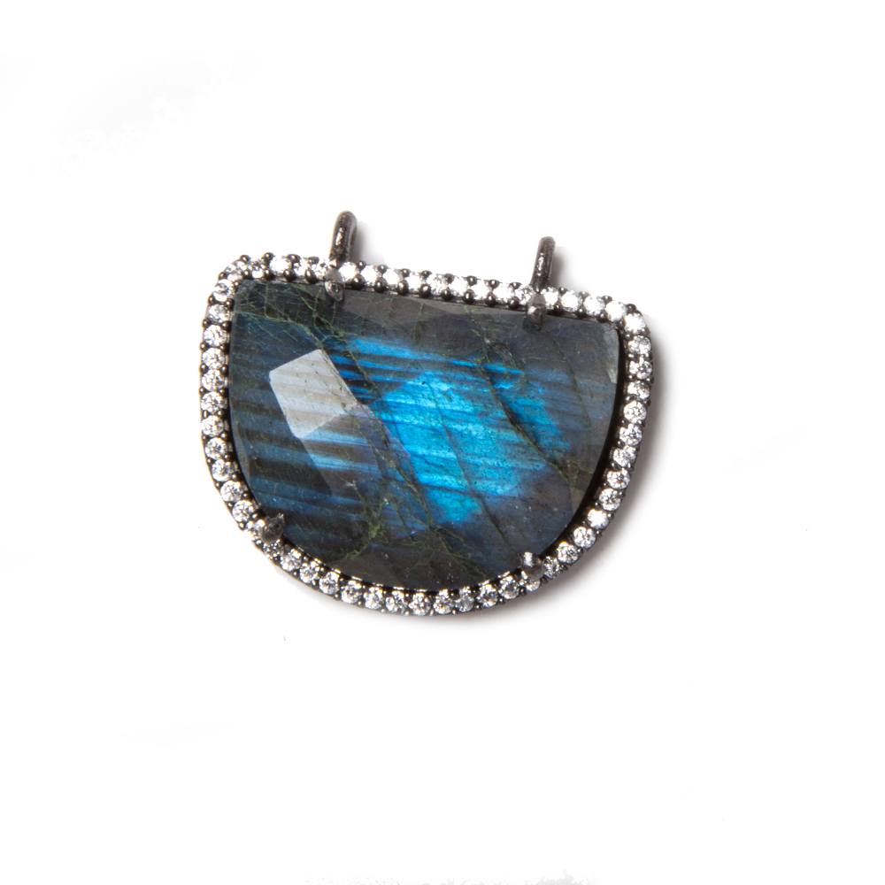 23x20mm Black Gold Bezeled CZ & Labradorite Half Moon East West Connector 1 pc - Beadsofcambay.com