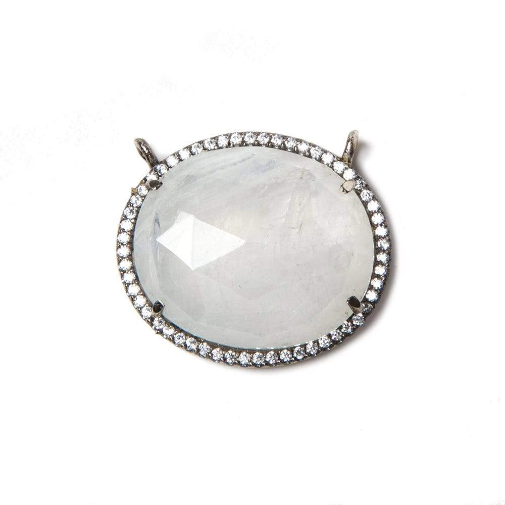 23x20mm Black Gold Bezeled CZ & Rainbow Moonstone Oval East West Connector 1 pc - Beadsofcambay.com