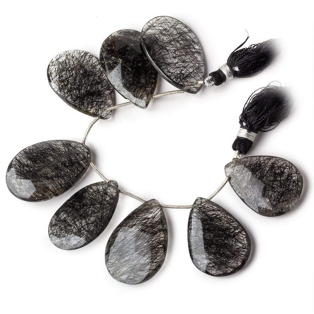 27-30mm Black Tourmalinated Quartz Faceted Pear Beads 5 inch 8 pieces - Beadsofcambay.com