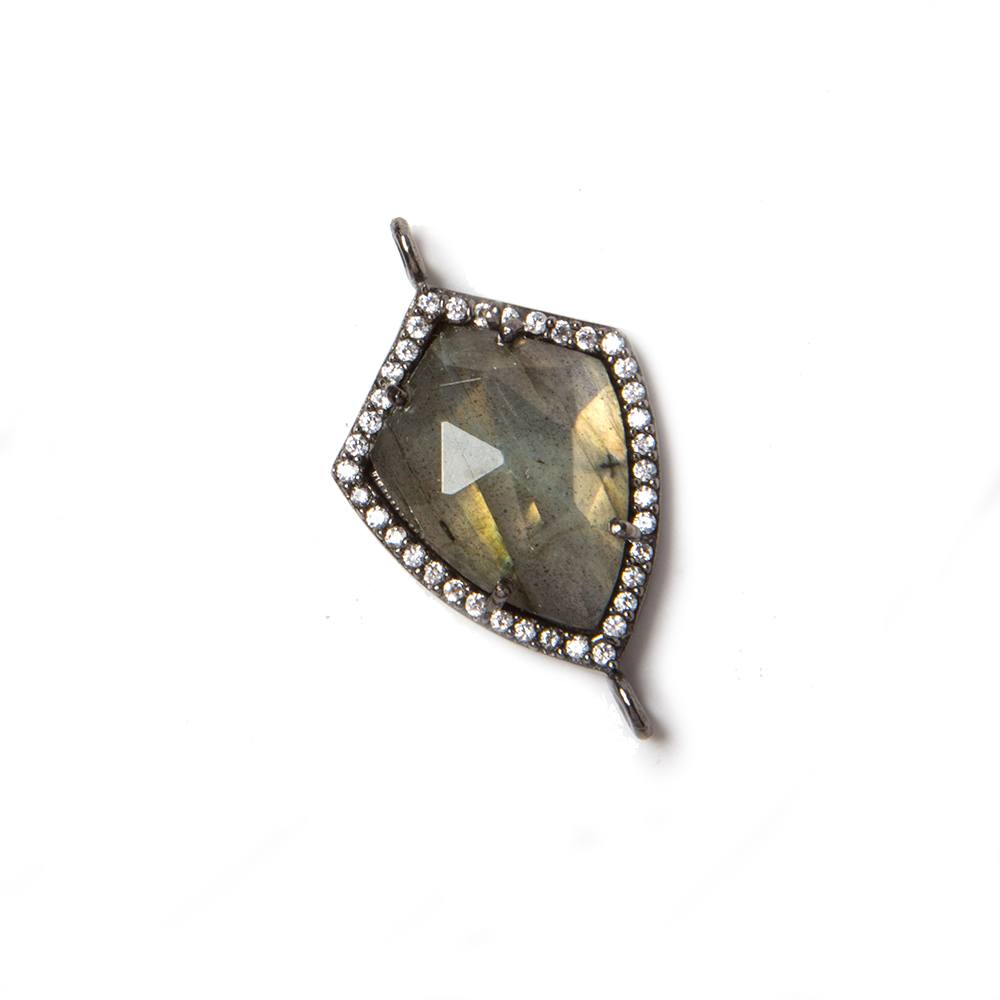 27x15mm Black Gold Bezeled CZ & Labradorite shield Connector 1 pc - Beadsofcambay.com