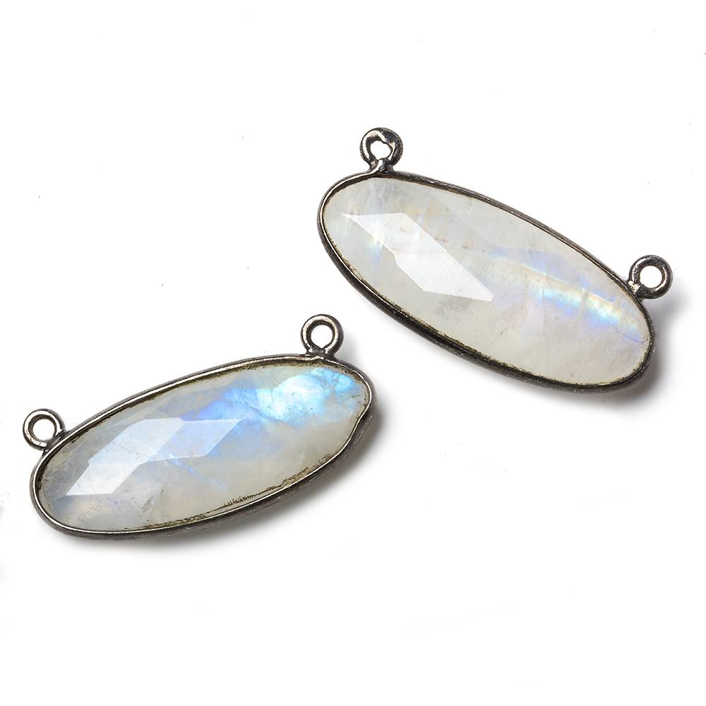 28x11.5mm Black Gold .925 Bezel Rainbow Moonstone Oval East West Connector 1 piece - Beadsofcambay.com