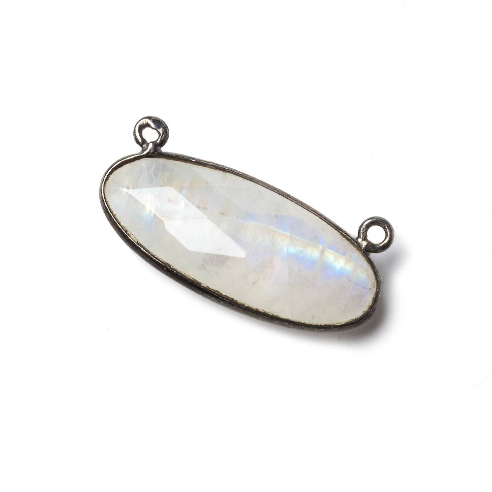 28x11.5mm Black Gold .925 Bezel Rainbow Moonstone Oval East West Connector 1 piece - Beadsofcambay.com