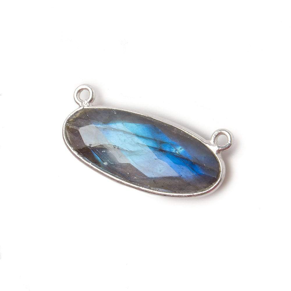 28x11.5mm Silver Bezel Labradorite Oval East West Connector 1 piece - Beadsofcambay.com