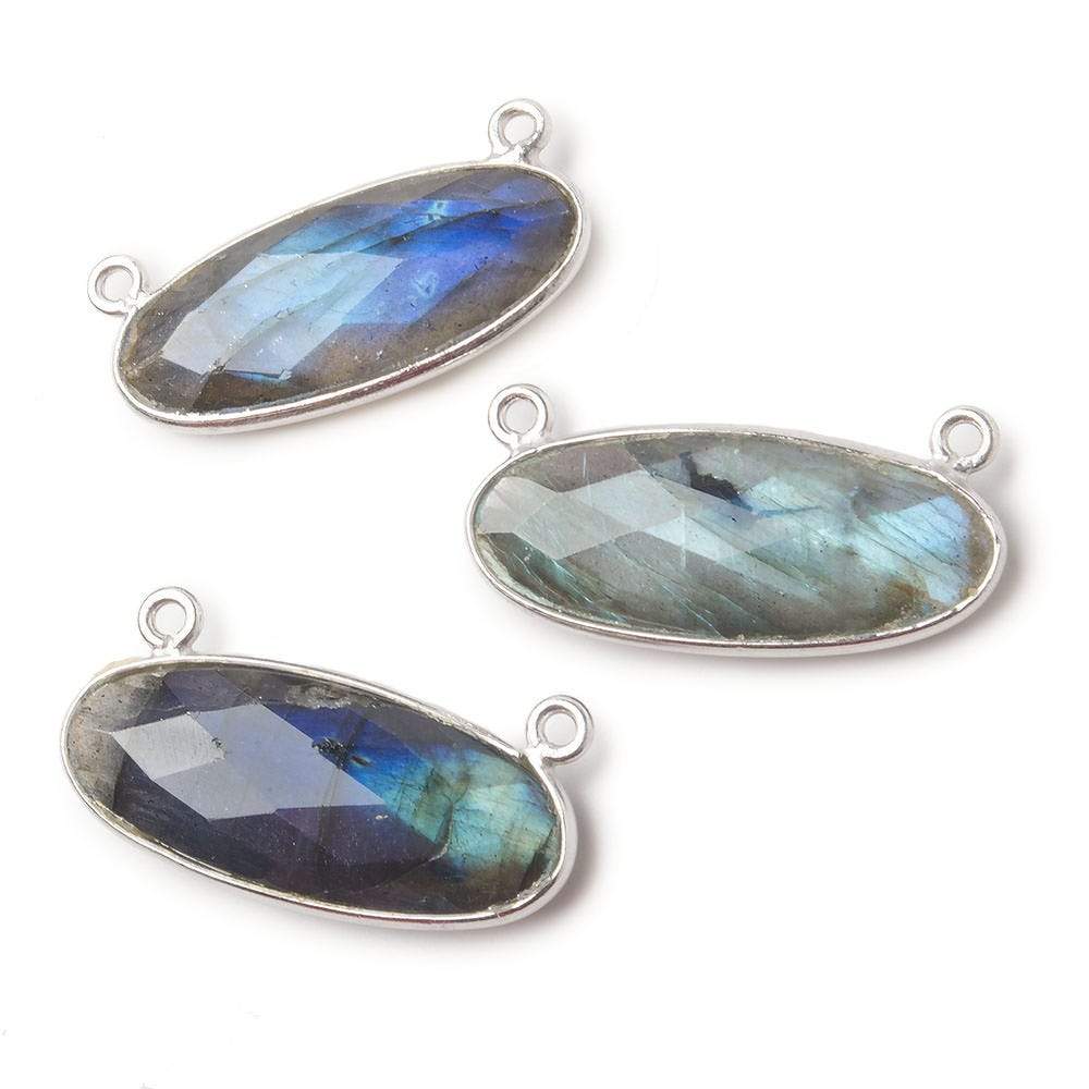 28x11.5mm Silver Bezel Labradorite Oval East West Connector 1 piece - Beadsofcambay.com