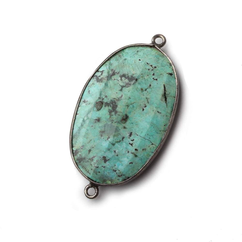 28x22mm Black Gold Bezeled African Turquoise faceted oval Focal Connector 1 piece - Beadsofcambay.com