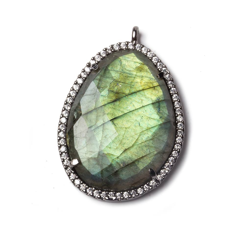 28x22mm Black Gold Bezeled White CZ and Labradorite Nugget Pendant 1 piece - Beadsofcambay.com