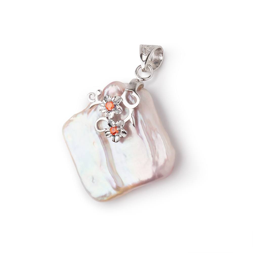 28x26mm .925 Silver Capped Pink Square Pearl Pendant 1 focal piece - Beadsofcambay.com