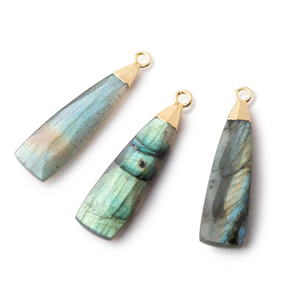 28x9mm Gold Leafed Labradorite Elongated Triangle Pendant 1 piece - Beadsofcambay.com