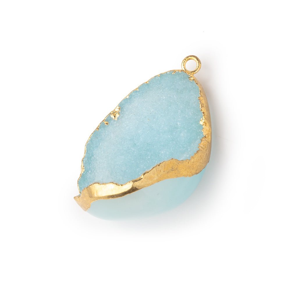 29x24mm Gold Leafed Powder Blue Concave Drusy Pendant 1 focal piece - Beadsofcambay.com