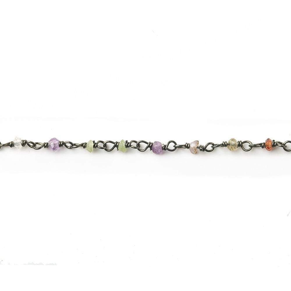 2mm Multi Gemstone Faceted Rondelle Black Gold plated Silver Chain by the foot - Beadsofcambay.com