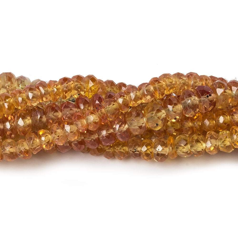 3-3.5mm Mandarin Orange Songea Sapphire Faceted Rondelle 16 inch 222 pcs - Beadsofcambay.com