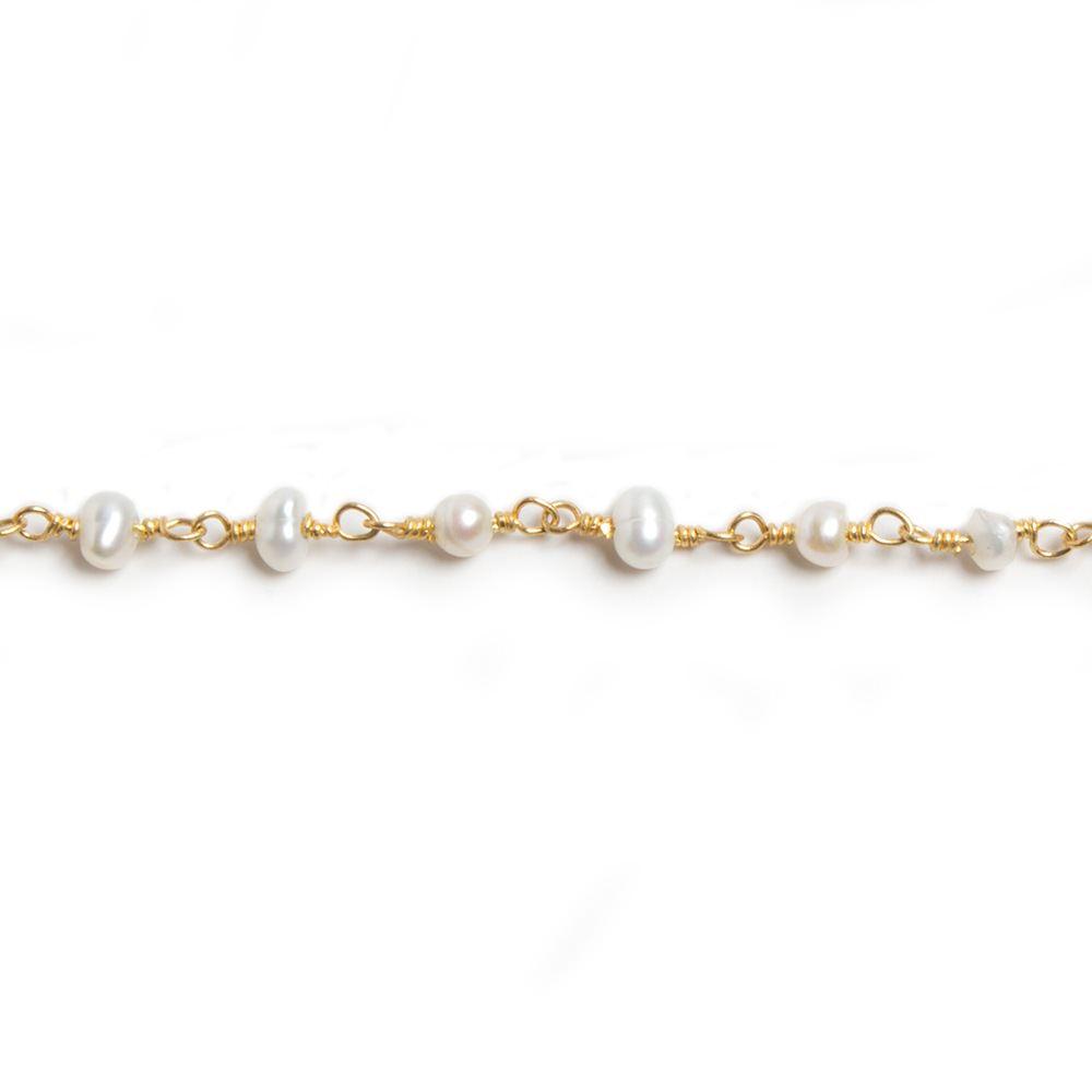 3-3.5mm Off White Seed Pearl Gold Chain by the foot 40 pieces - Beadsofcambay.com