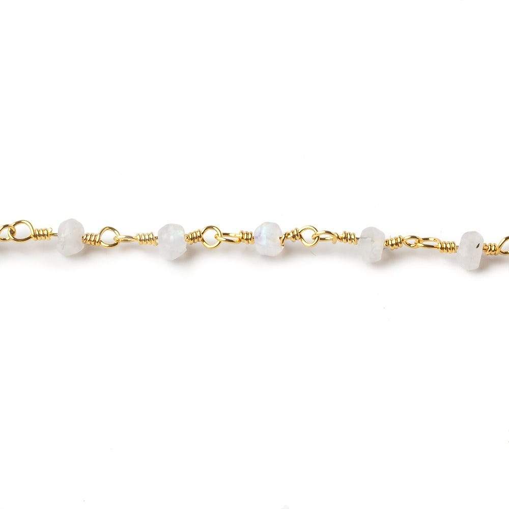 3-3.5mm Rainbow Moonstone faceted rondelle Gold plated Chain by the foot 37 pieces - Beadsofcambay.com