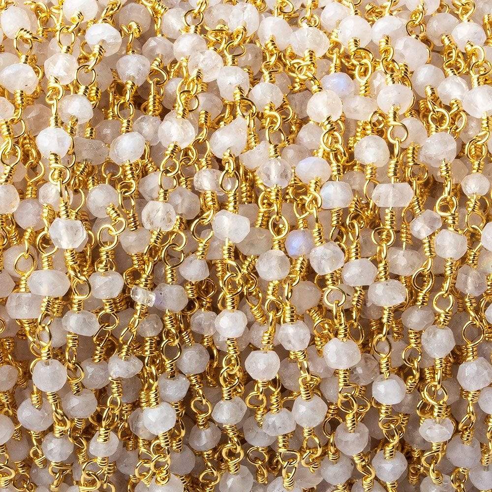 3-3.5mm Rainbow Moonstone faceted rondelle Gold plated Chain by the foot 37 pieces - Beadsofcambay.com