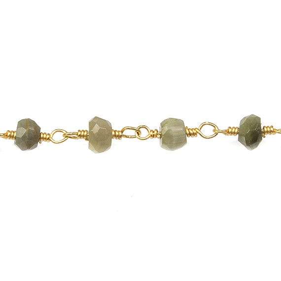 3-4mm Cat's Eye Green Quartz Gold Chain by the foot - Beadsofcambay.com