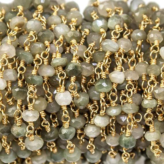 3-4mm Cat's Eye Green Quartz Gold Chain by the foot - Beadsofcambay.com