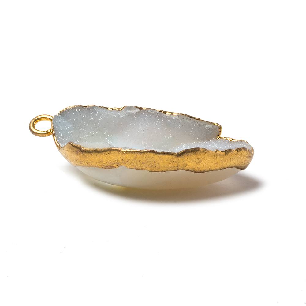 30x21x9mm 22kt Gold Leaf Edged White Drusy Focal Pendant 1 piece - Beadsofcambay.com