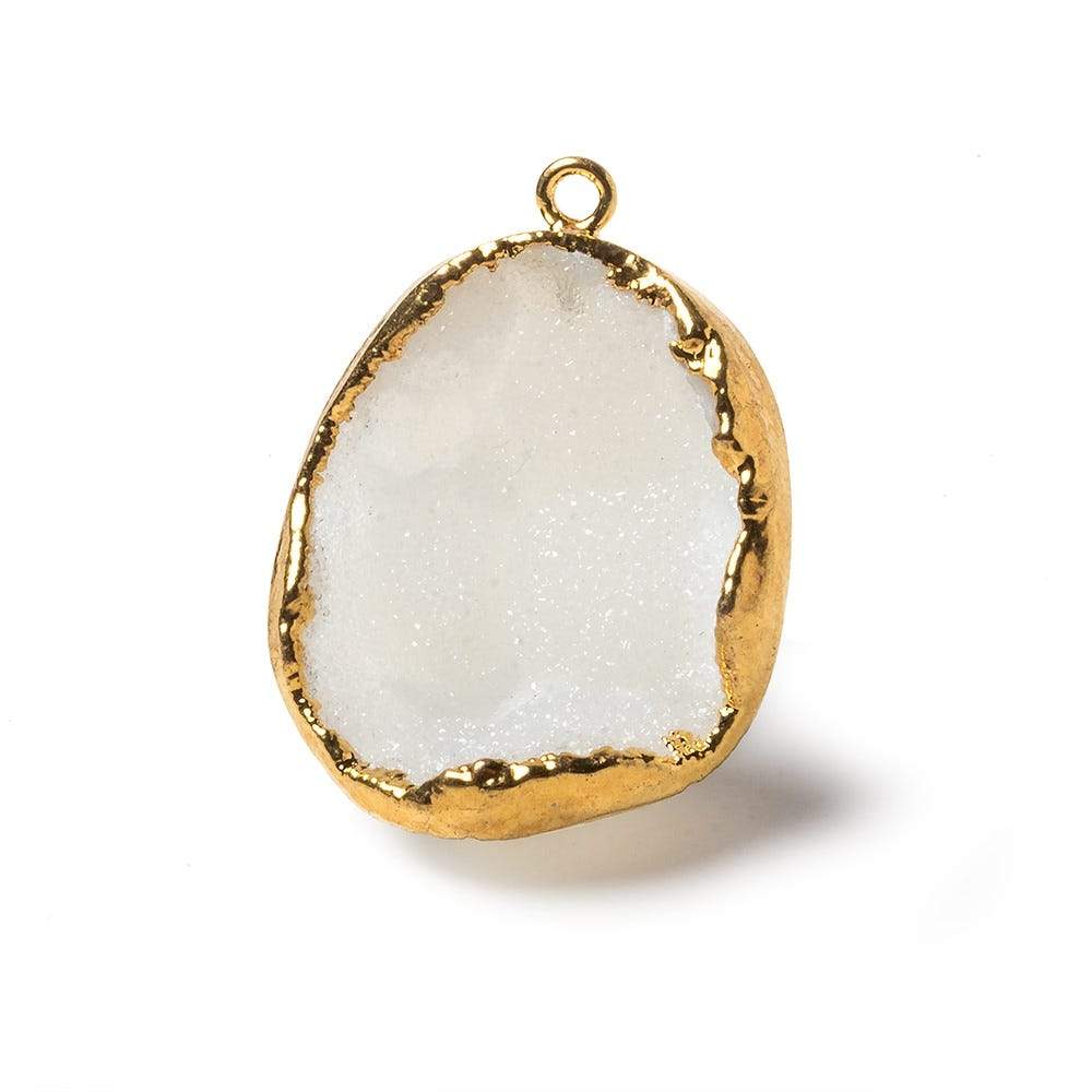 30x22x14mm Gold Leaf Edge White Agate Drusy Pendant 1 piece - Beadsofcambay.com