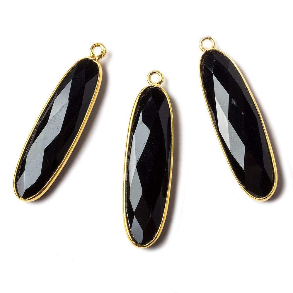 31x9x5mm Vermeil Bezel Black Chalcedony Elongated Oval Pendant 1 pc - Beadsofcambay.com