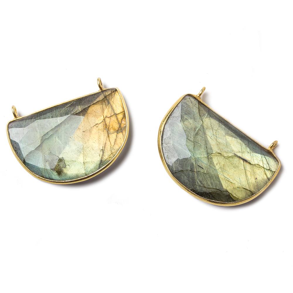 32x21x7mm Vermeil Labradorite Gold Flash Half Moon Connector 1 piece - Beadsofcambay.com