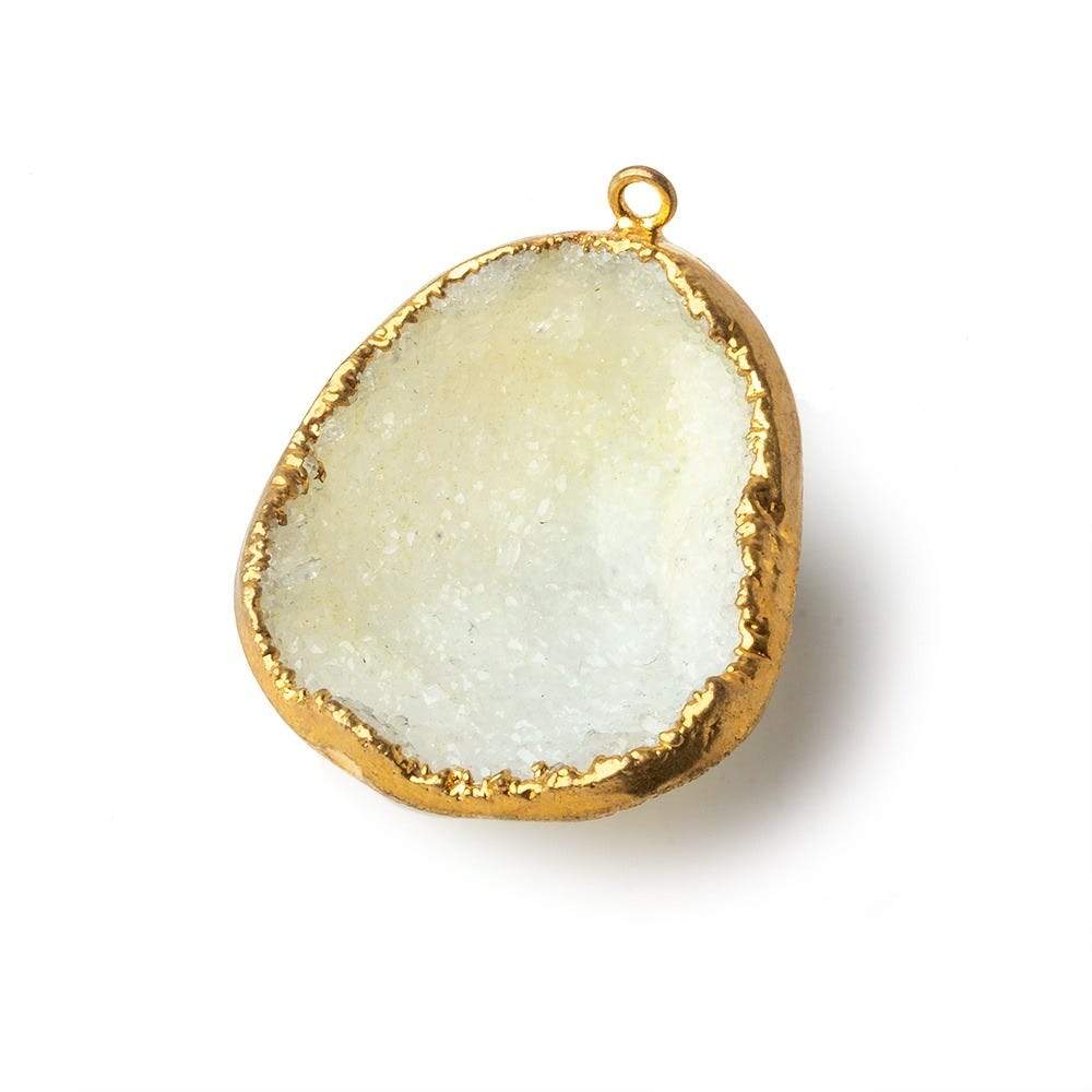 32x27x13mm Gold Leafed Lemon Yellow Concave Drusy Focal Pendant 1 piece - Beadsofcambay.com