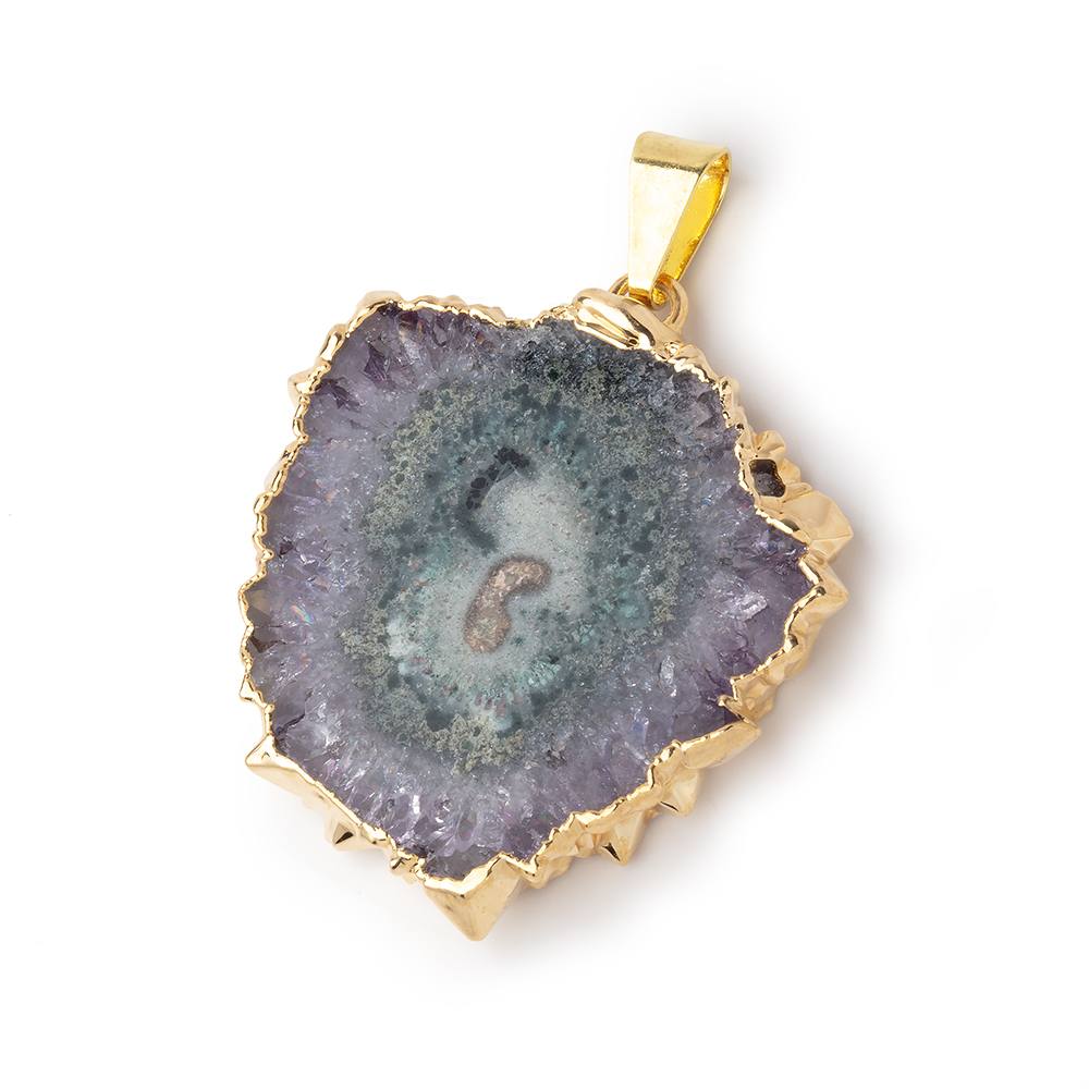 32x31mm Gold Leafed Amethyst Solar Quartz Slice Pendant 1 focal piece - Beadsofcambay.com