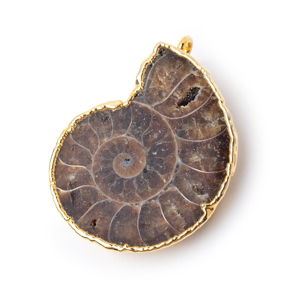 33.5x28mm Gold Leafed Ammonite Fossil Pendant 1 focal piece - Beadsofcambay.com