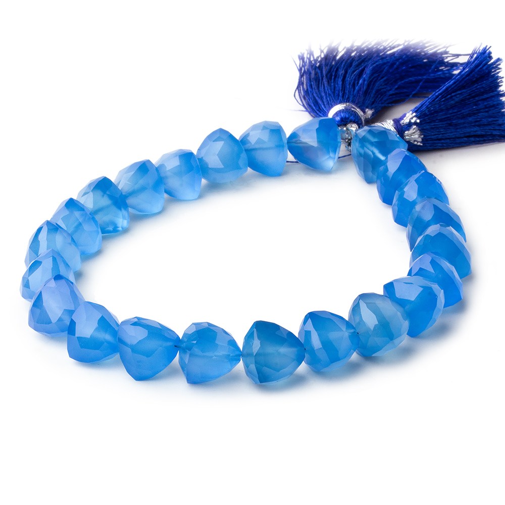 9mm Santorini Blue Chalcedony straight drilled faceted trillions 8 inch 22 beads view 2