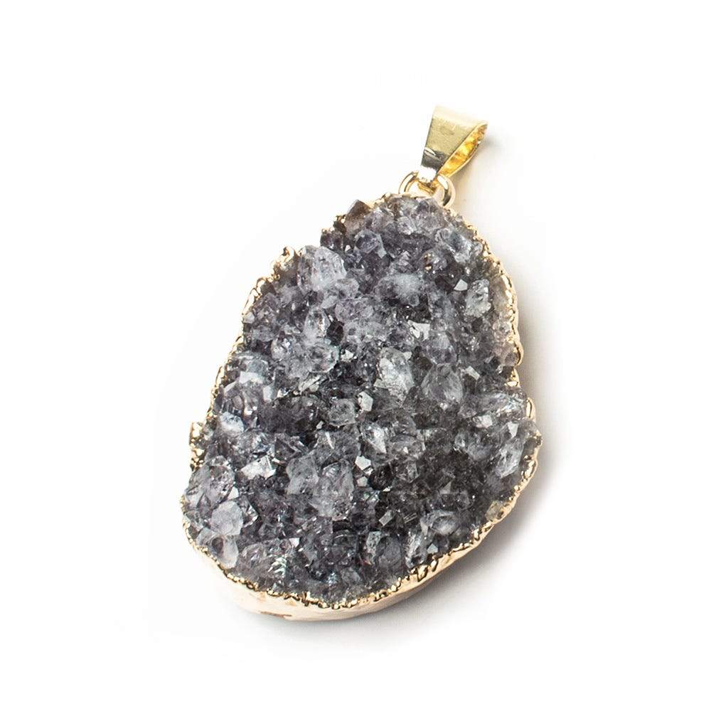 34x25x6mm Gold Leaf Greyish Purple Agate Drusy Pendant & Bail - Beadsofcambay.com