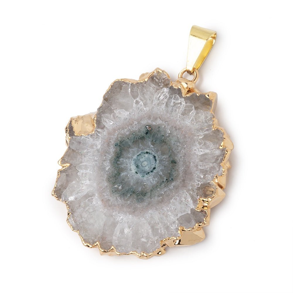 34x32mm Gold Leafed Amethyst Solar Quartz Slice Pendant 1 focal piece - Beadsofcambay.com