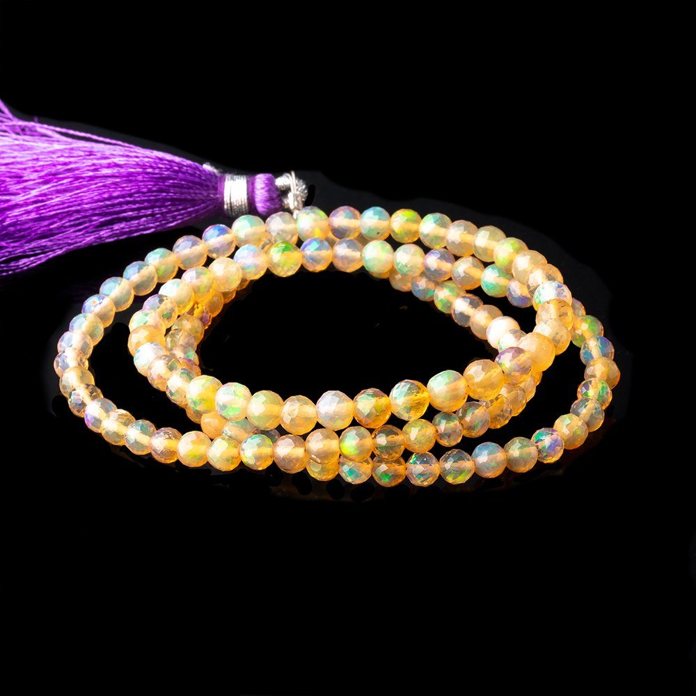 3.5-4mm Golden Ethiopian Opal Faceted Round Beads 17 inch 118 pieces AAA - Beadsofcambay.com