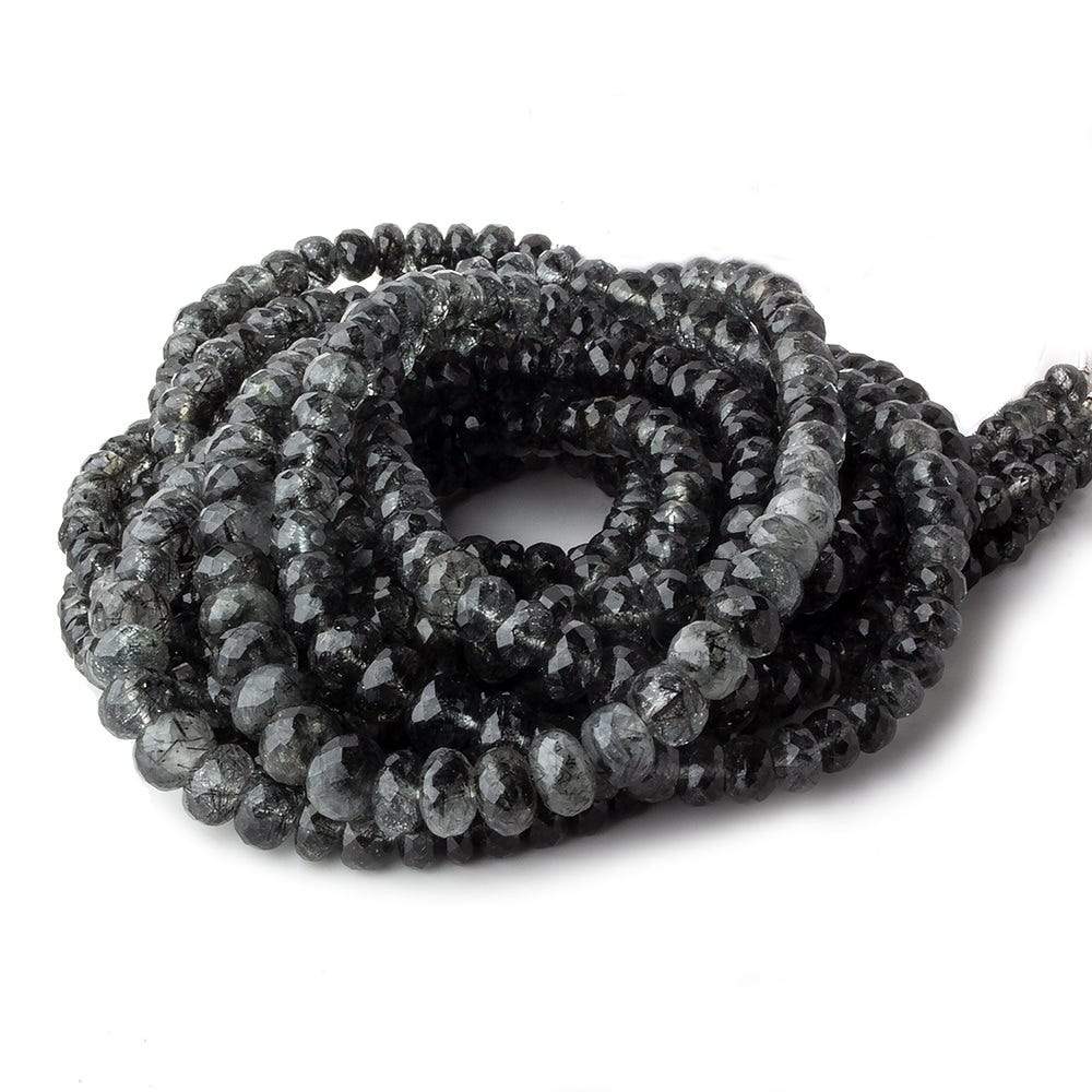 3.5-7mm Black Tourmalinated Quartz faceted rondelle beads 18 inch 135 pieces A - Beadsofcambay.com