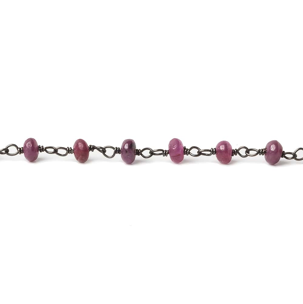 3.5mm Ruby plain rondelle Black Gold plated .925 Chain by the foot 45 pieces - Beadsofcambay.com