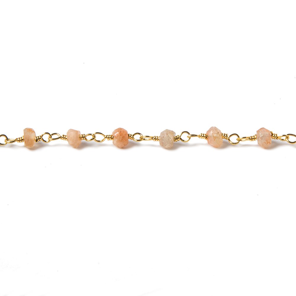 3.5mm Sunstone faceted rondelle Gold plated Chain by the foot 39 pcs - Beadsofcambay.com