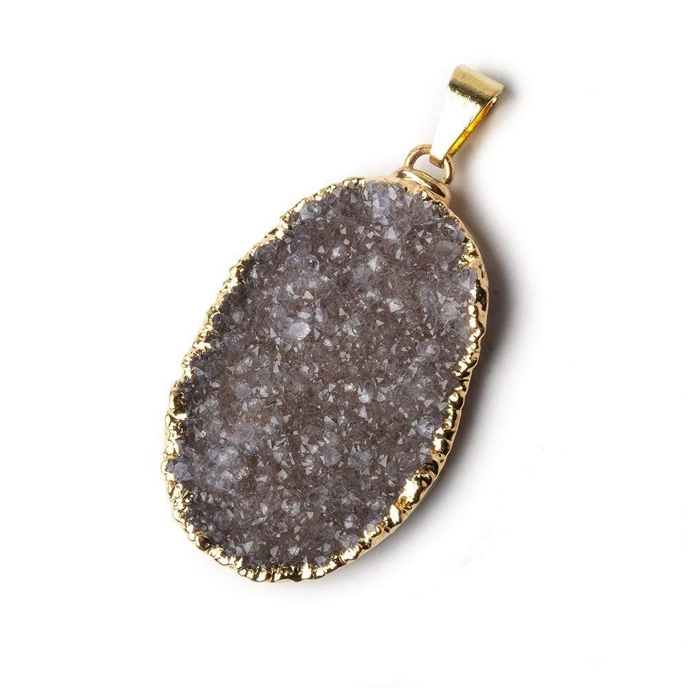 35x24x6mm Gold Leafed Iced Chocolate Agate Drusy Oval with Bail 1 piece - Beadsofcambay.com