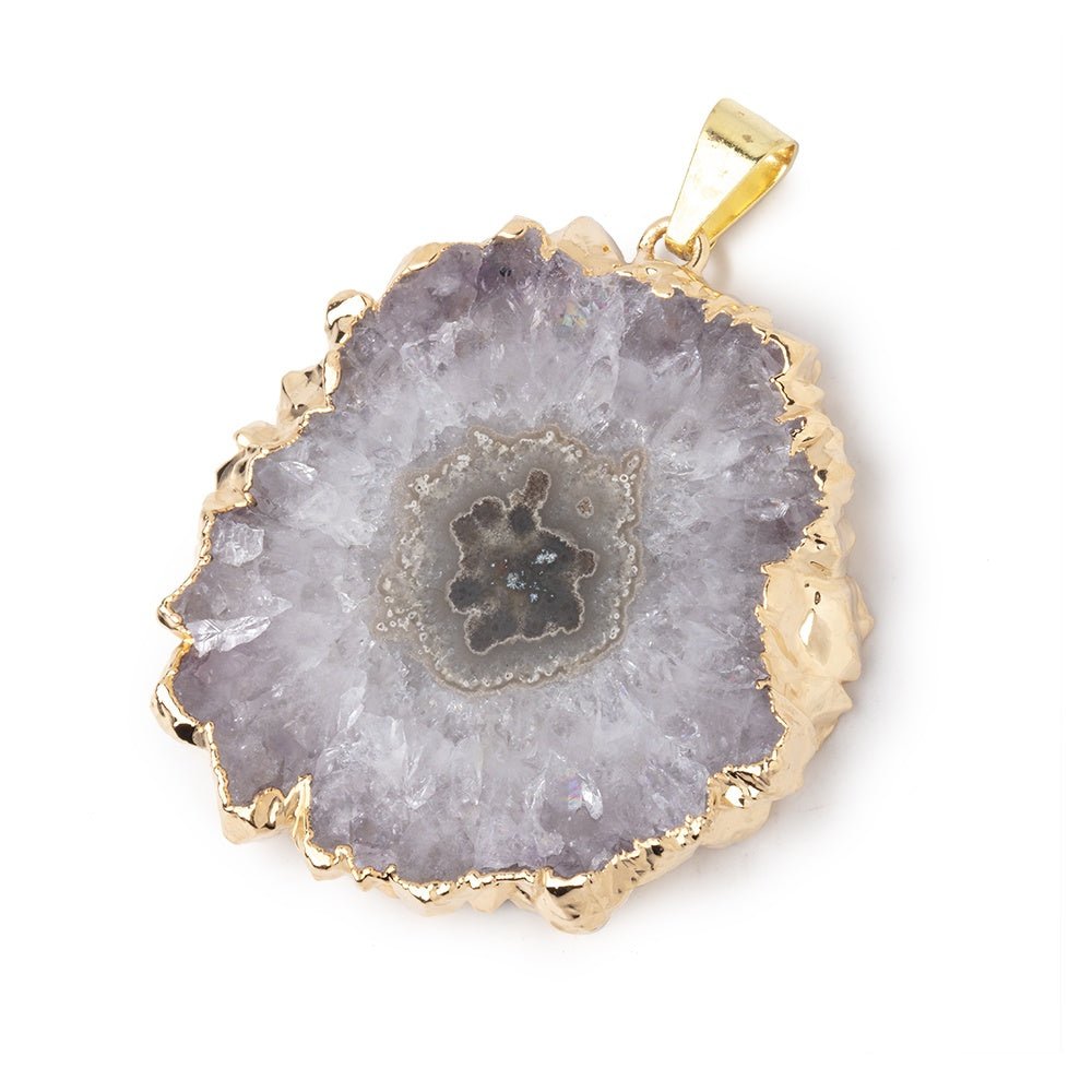 35x35mm Gold Leafed Amethyst Solar Quartz Slice Pendant 1 focal piece - Beadsofcambay.com