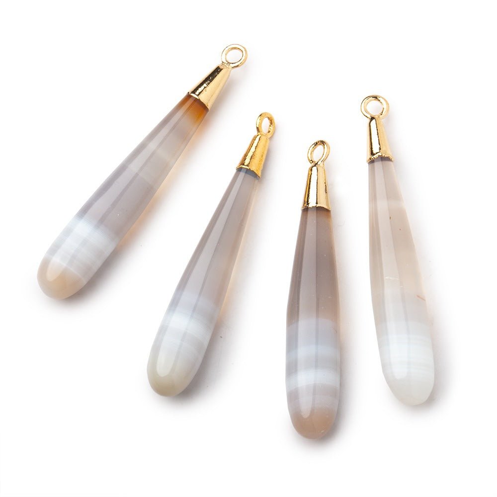 35x6mm Gold Leafed Banded Agate Plain Tear Drop Pendant 1 piece - Beadsofcambay.com