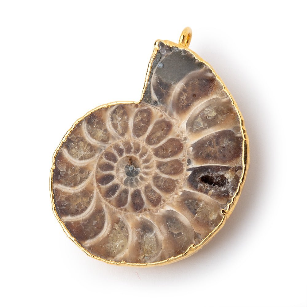 37.5x32mm Gold Leafed Ammonite Fossil Pendant 1 focal piece - Beadsofcambay.com