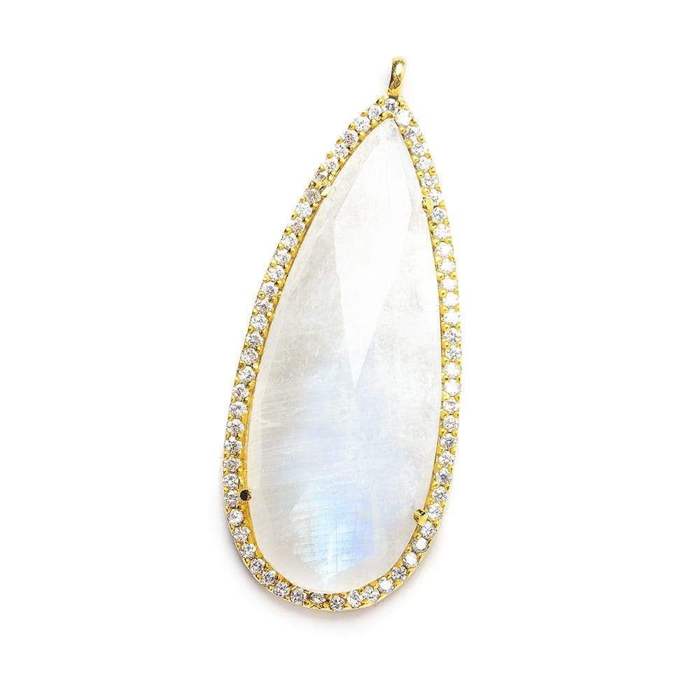 37x16mm Gold CZ Bezel & Rainbow Moonstone faceted pear Pendant 1 piece - Beadsofcambay.com