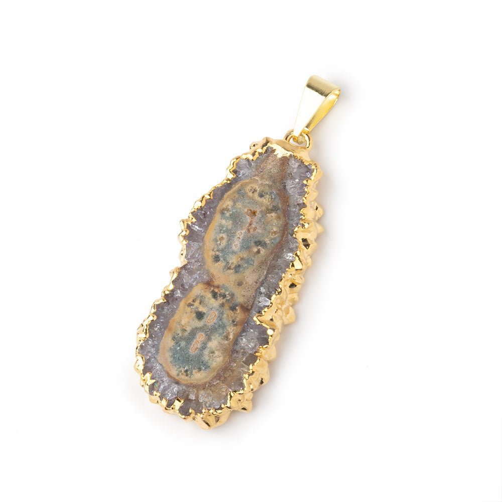 37x18mm Gold Leafed Amethyst Solar Quartz Slice Pendant 1 focal piece - Beadsofcambay.com