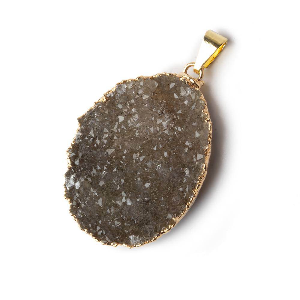 37x28x9mm Gold Leaf Edged Smoky Quartz Drusy with Bail 1 piece - Beadsofcambay.com