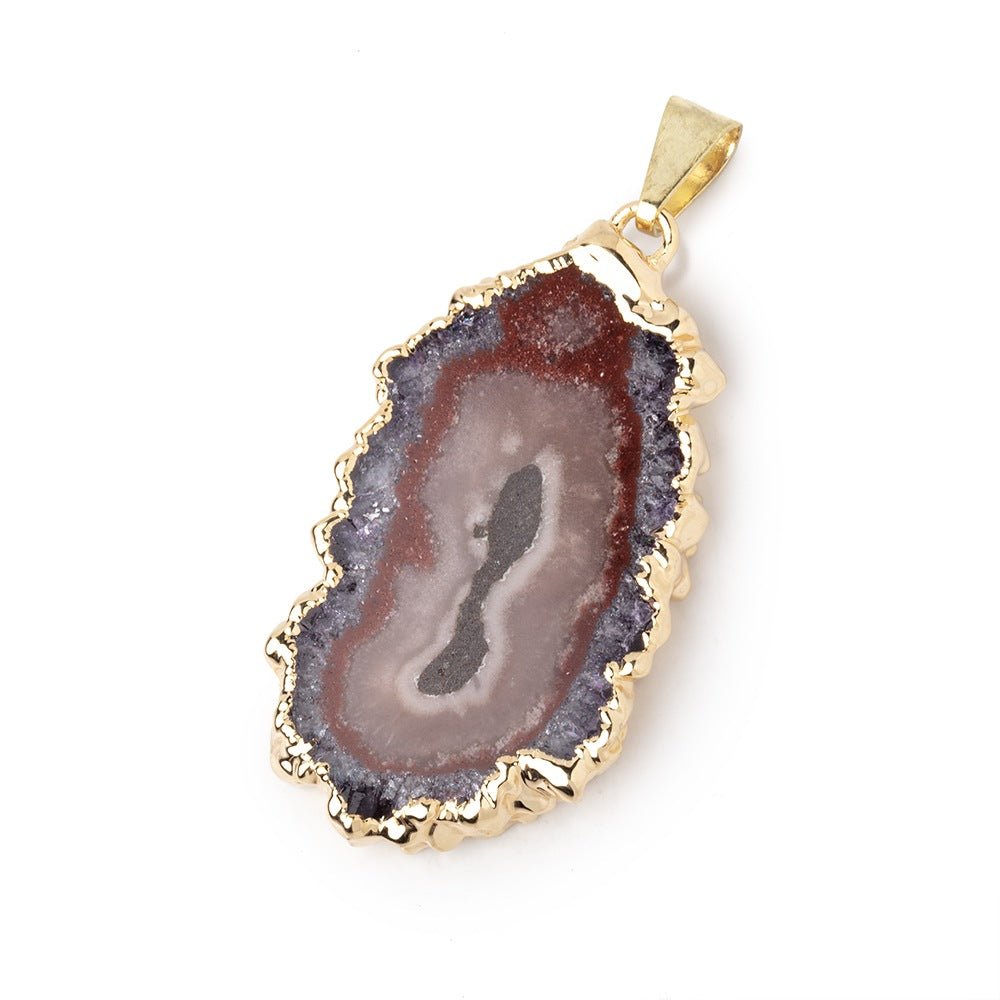 38x22mm Gold Leafed Amethyst Solar Quartz Slice Pendant 1 focal piece - Beadsofcambay.com