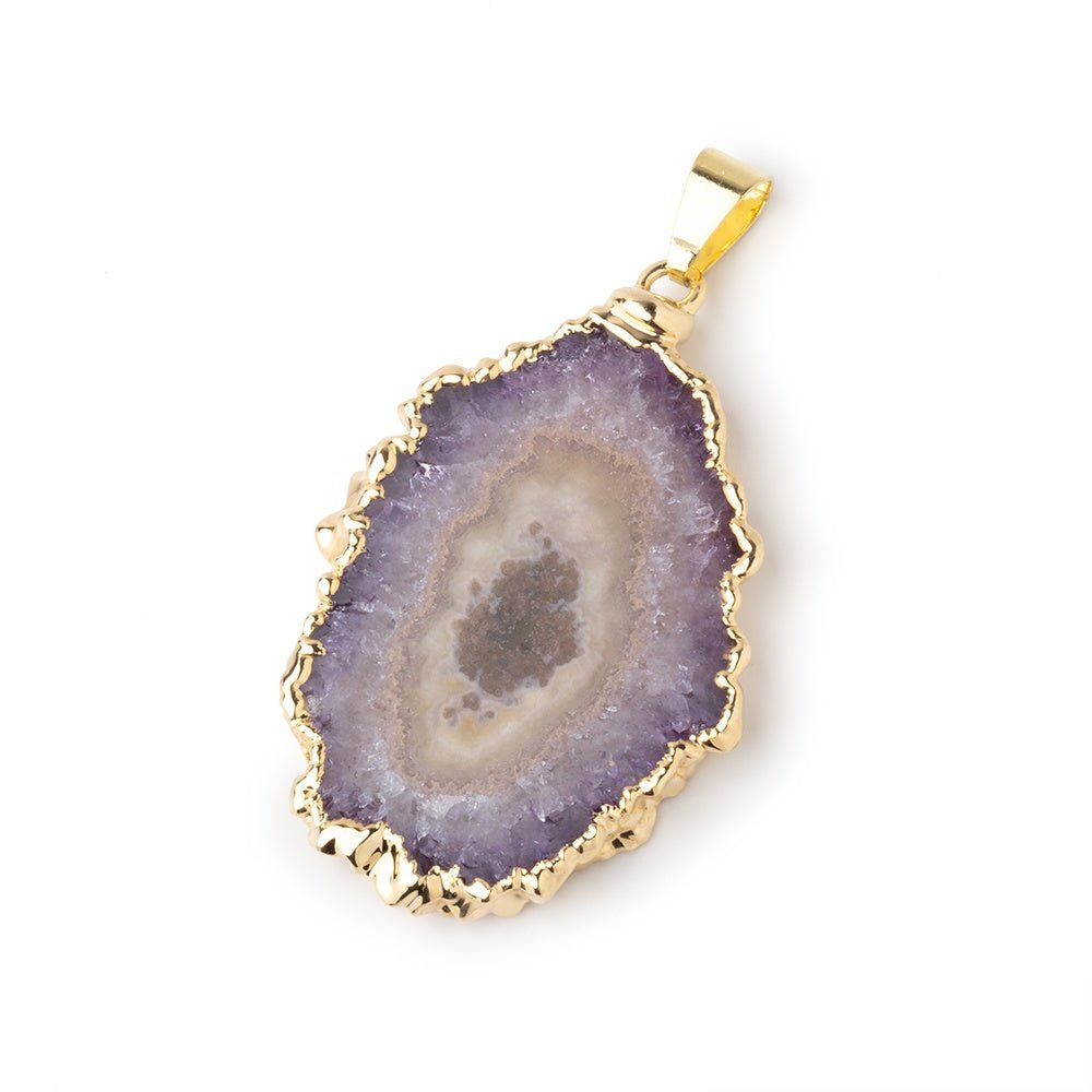 38x29mm Gold Leafed Amethyst Solar Quartz Slice Pendant 1 focal piece - Beadsofcambay.com