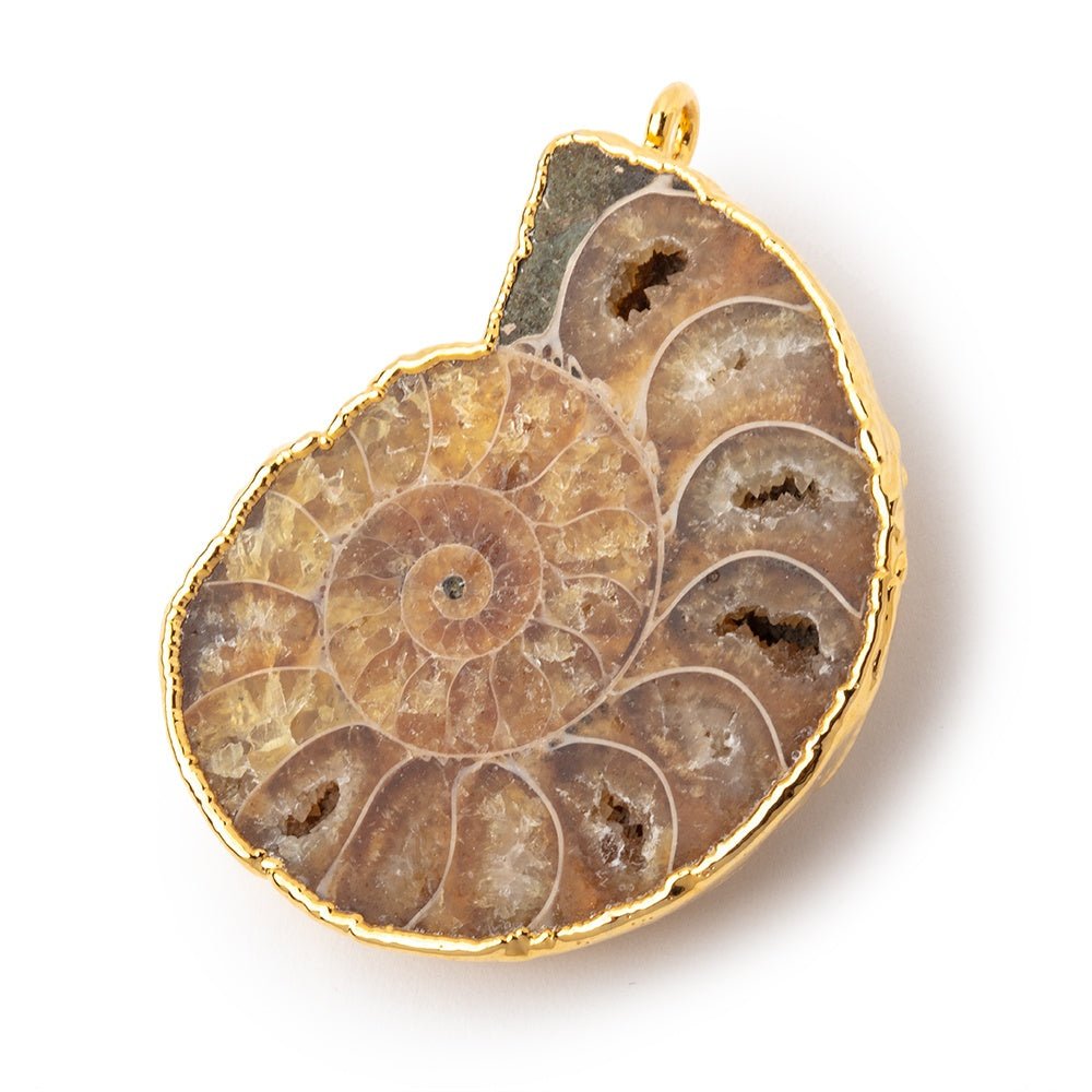 38x32.5mm Gold Leafed Ammonite Fossil Pendant 1 piece - Beadsofcambay.com