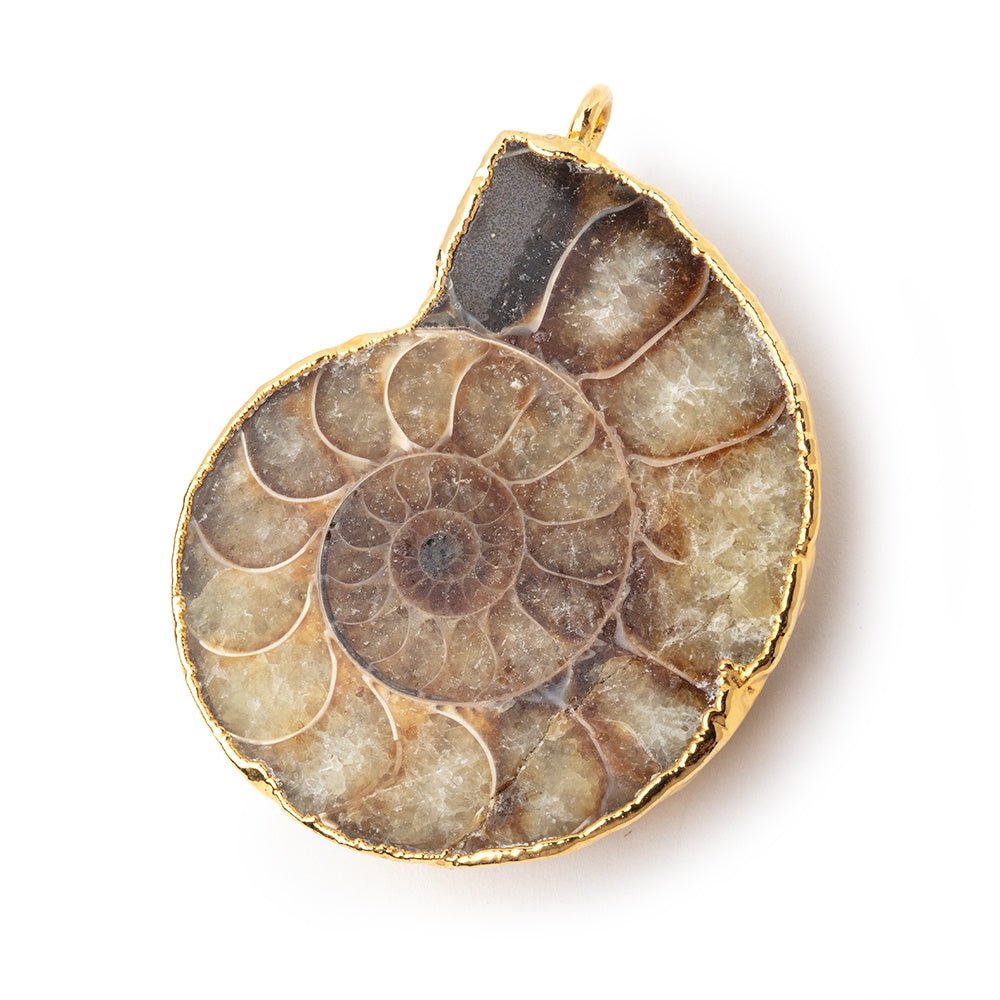 38x32mm Gold Leafed Ammonite Fossil Pendant 1 piece - Beadsofcambay.com