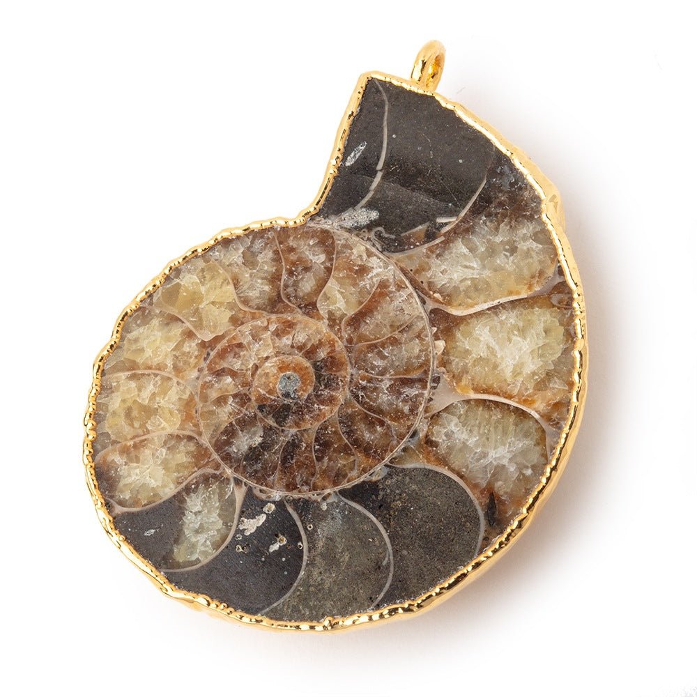 39.5x33.5mm Gold Leafed Ammonite Fossil Pendant 1 piece - Beadsofcambay.com