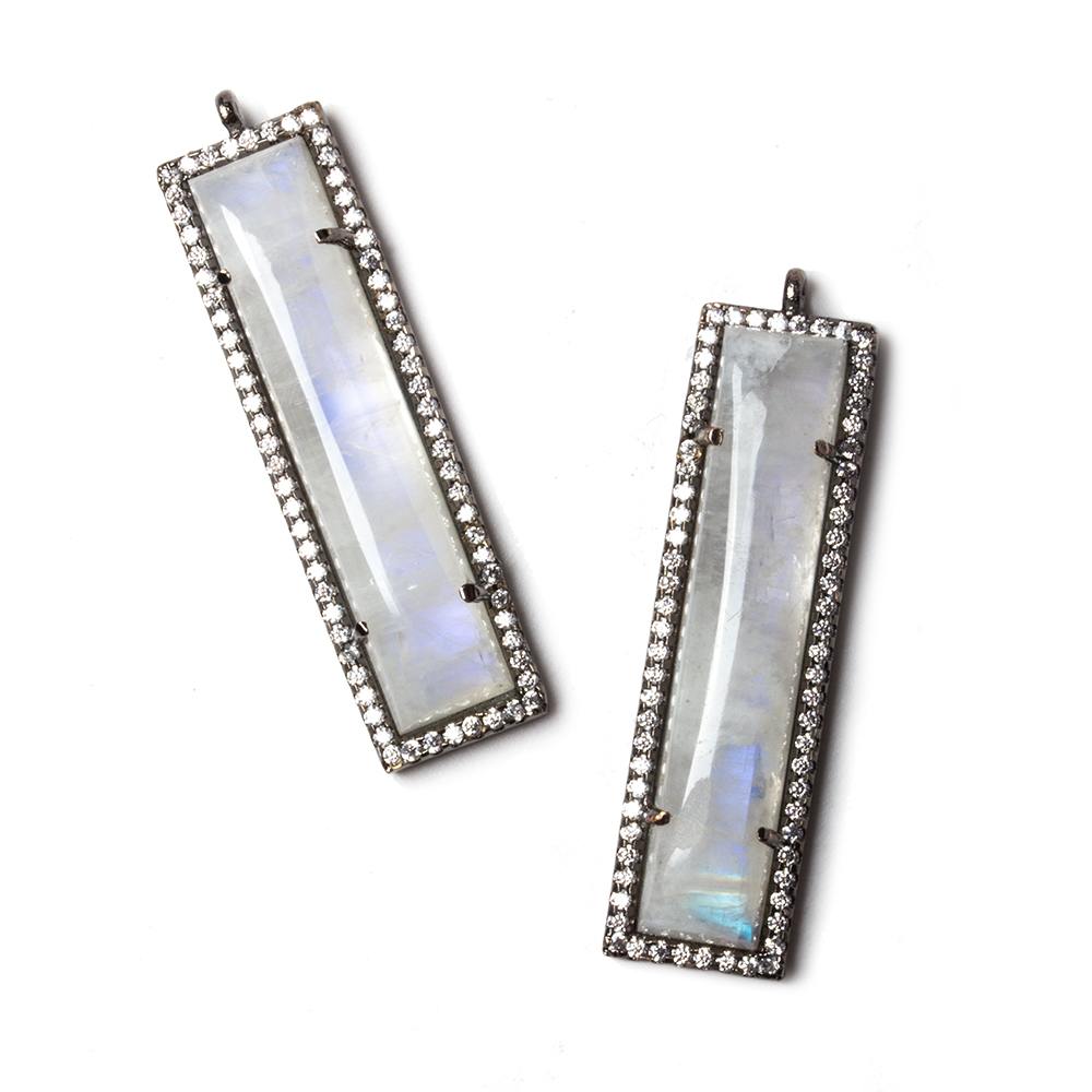 39x10.5mm Black Gold Bezel Cubic Zirconia & Rainbow Moonstone Bar Pendant 1 pc - Beadsofcambay.com