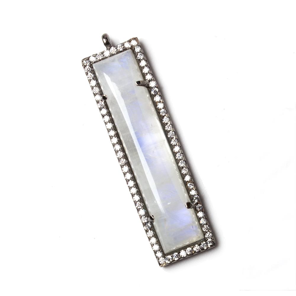 39x10.5mm Black Gold Bezel Cubic Zirconia & Rainbow Moonstone Bar Pendant 1 pc - Beadsofcambay.com