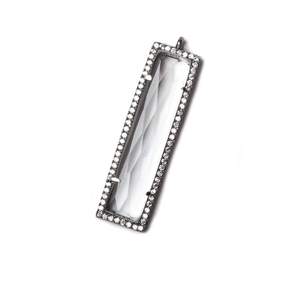 39x10.5mm Black Gold Bezel CZ and Crystal Quartz Bar 1 ring Pendant 1 piece - Beadsofcambay.com